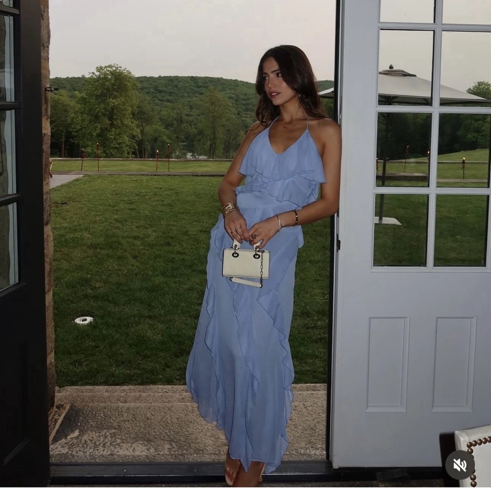 Zara Light Blue Ruffled Midi Dress